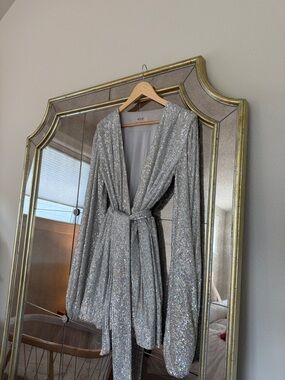 House of CB Silver Sequin Wrap Dress